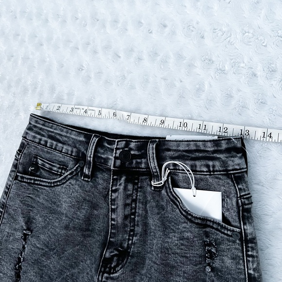 NWT- KANCAN High Rise Acid Wash Distressed Shorts for Women in Black - Picture 12 of 12